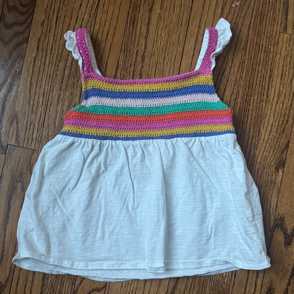 Mini Boden White Tank Top with Multicolor Crochet Bodice 7-8Y
